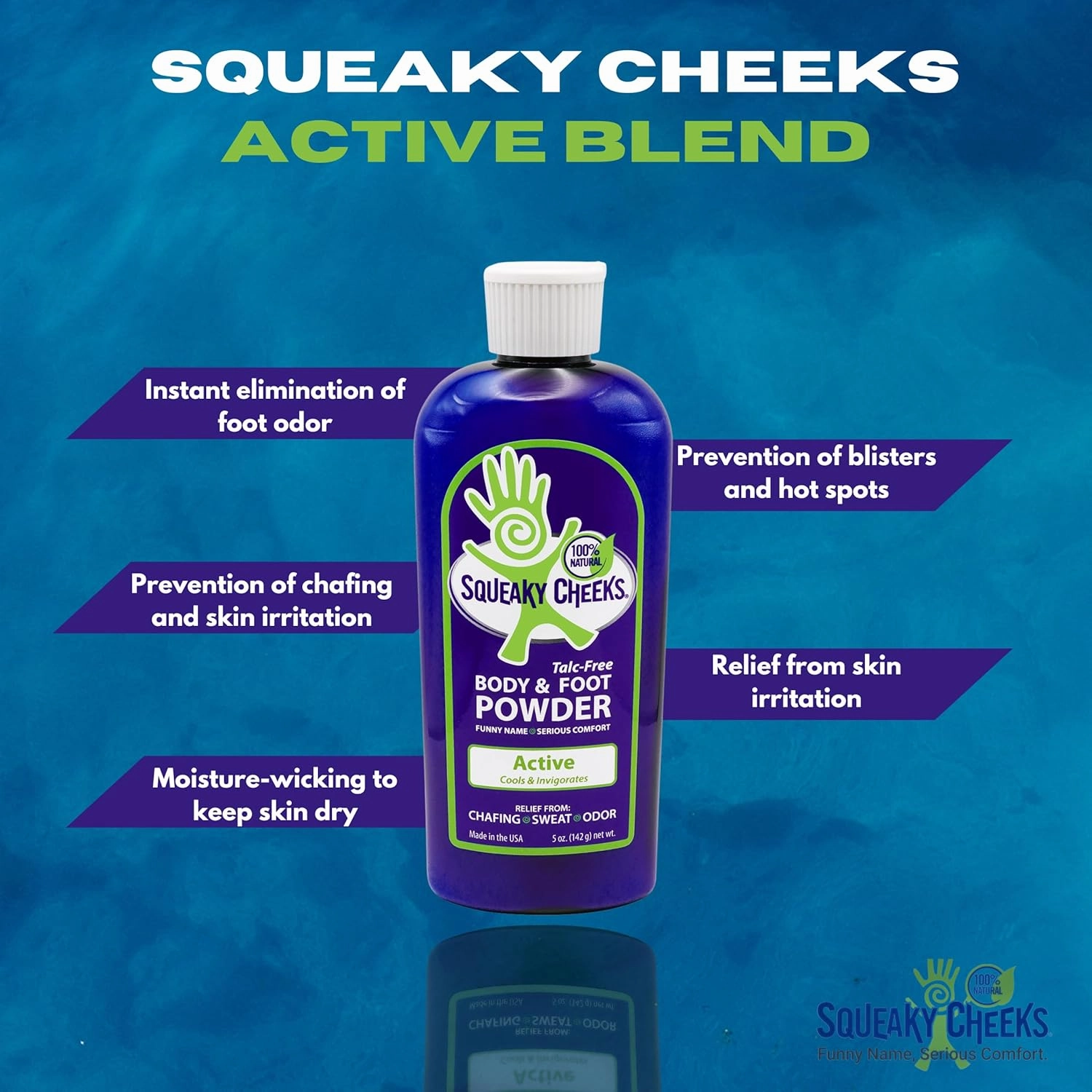 Foot & Body Powder (5oz)- All Natural and Talc-free, Effective Relief from Chafing, Sweaty Feet and Odor. Prevents Blister, keeps Feet Dry Minty Fresh Scent