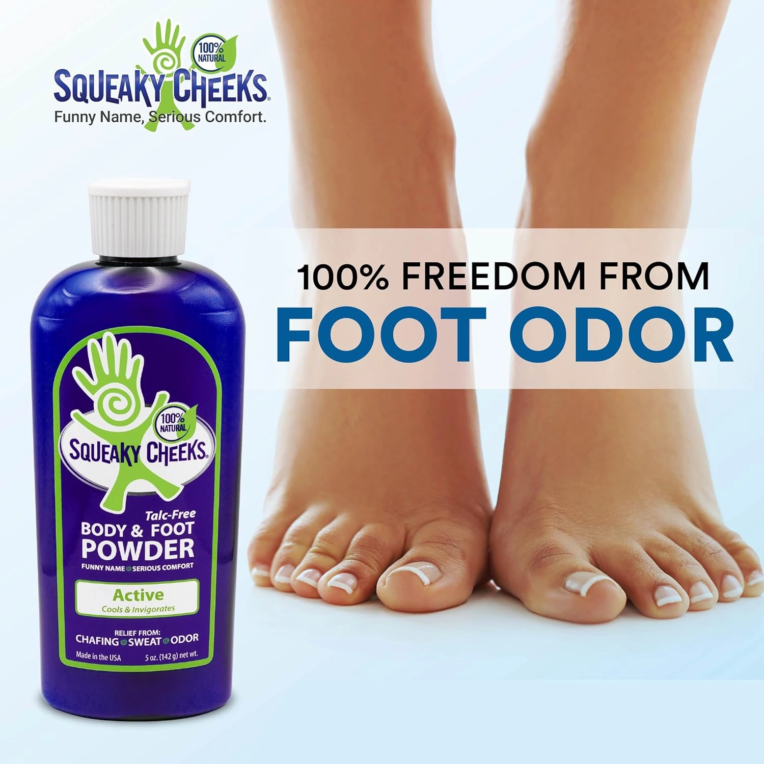 Foot & Body Powder (5oz)- All Natural and Talc-free, Effective Relief from Chafing, Sweaty Feet and Odor. Prevents Blister, keeps Feet Dry Minty Fresh Scent