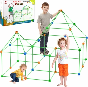 Fort Building Kit for Kids, 155 Pcs Creative STEM Building Toys, Educational Learning Toy Gift for 3 4 5 6 7 8 9  Years Old Boys and Girls, Ultimate Creative Set for Castles, Play Tent Indoor Outdoor