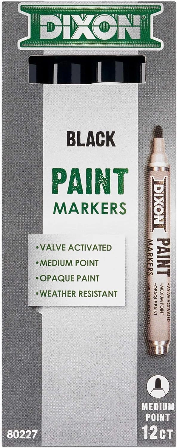FRED'S FAVORITE Dixon Industrial Paint Markers, Permanent, Opaque Colors, Medium Tip, Box of 12 Markers, Made in the U.S.A. (Black)