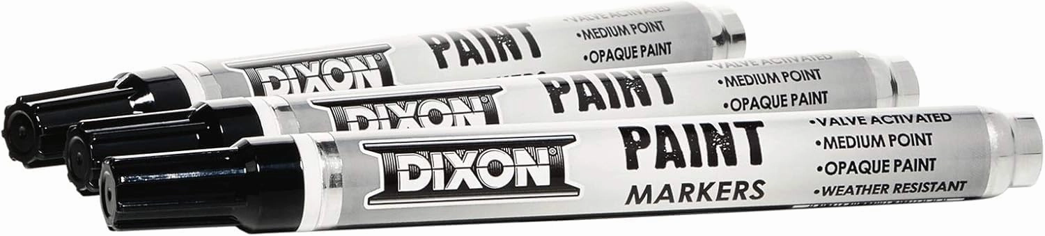 FRED'S FAVORITE Dixon Industrial Paint Markers, Permanent, Opaque Colors, Medium Tip, Box of 12 Markers, Made in the U.S.A. (Black)
