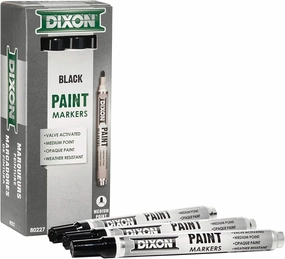 FRED'S FAVORITE Dixon Industrial Paint Markers, Permanent, Opaque Colors, Medium Tip, Box of 12 Markers, Made in the U.S.A. (Black)