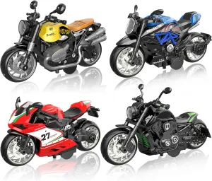 Friction Powered Motorcycle Toys, 1:12 Scale Pull Back Toy Cars with Sounds and Lights for Kids Playing, Diecast Collection Gift for Man, for Birthday Christmas Anniversary Present