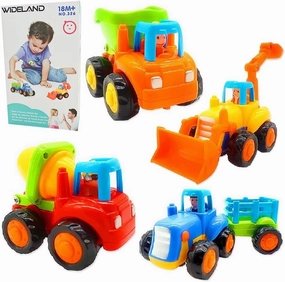 Friction Powered Cars, Push and Go Toy Trucks Construction Vehicles Toys Set for 1 2 3 Year Old Baby Toddlers Beach Dump Truck, Cement Mixer, Bulldozer, Tractor, Early Educational Toys, A Set of 4