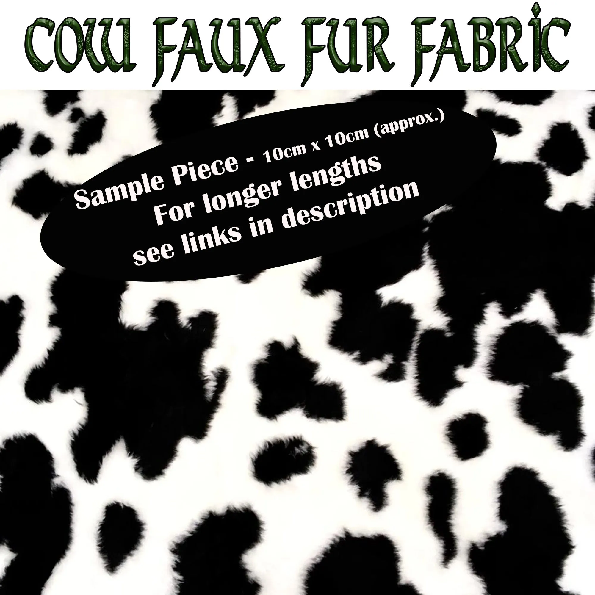 Friesian Cow Faux Fur Fabric - Sample (approx. 10cm x 10cm)
