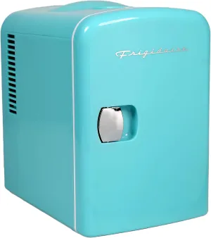 Frigidaire Mini Portable Compact Personal Cooler Fridge, 4 Liter Capacity Chills Six 12 oz Cans, 100% Freon-Free & Eco Friendly, Includes Plugs for Home Outlet - Blue