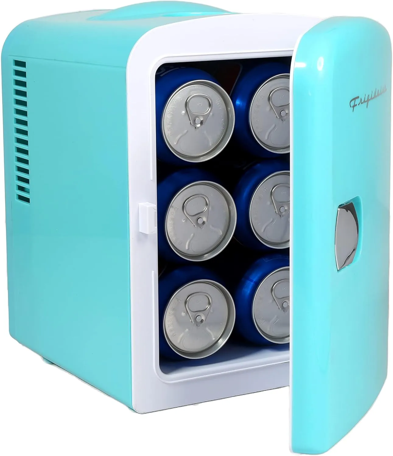 Frigidaire Mini Portable Compact Personal Cooler Fridge, 4 Liter Capacity Chills Six 12 oz Cans, 100% Freon-Free & Eco Friendly, Includes Plugs for Home Outlet - Blue