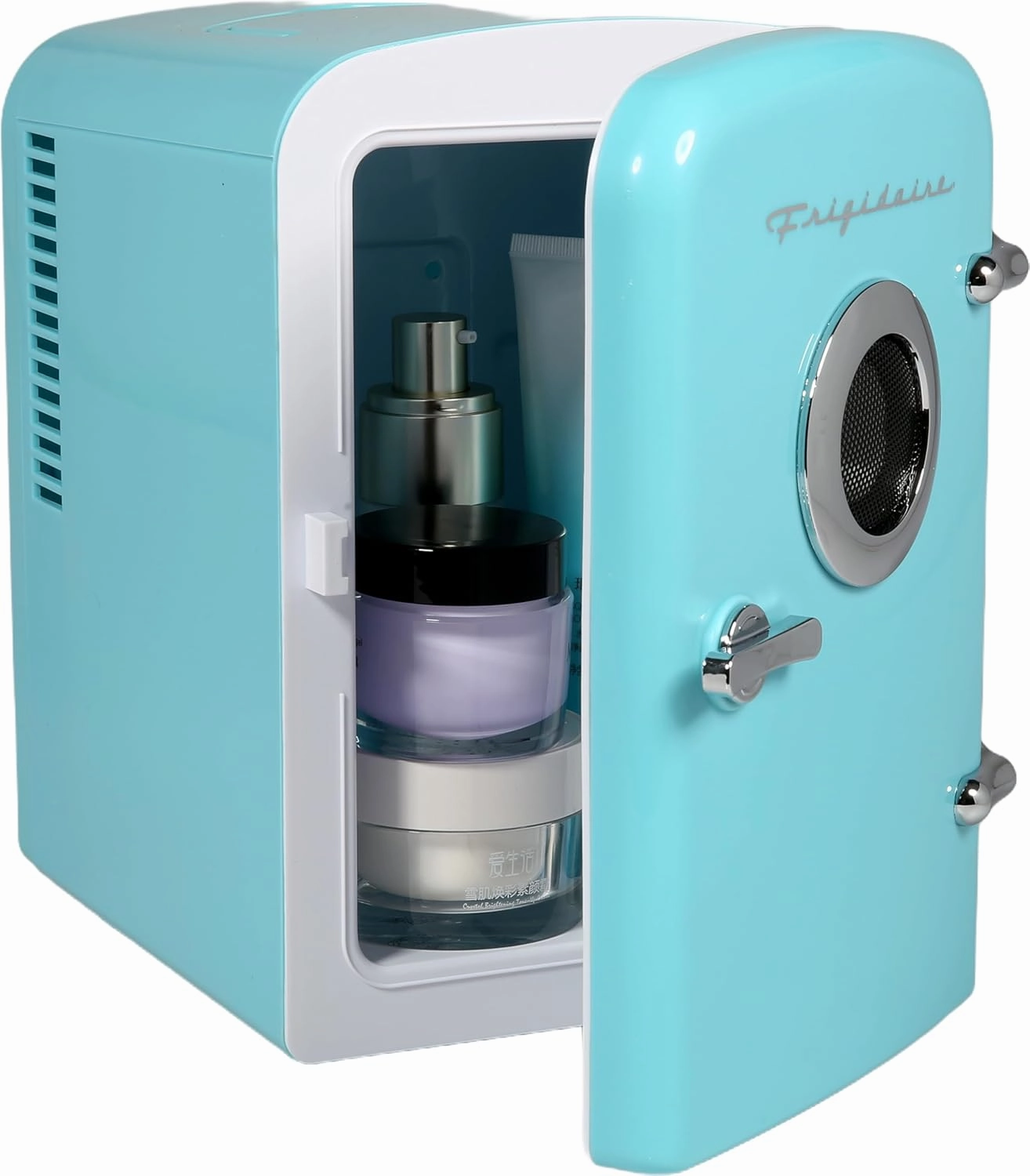 FRIGIDAIRE Curtis EFMIS151 Mini Portable Compact Personal Fridge Cools & Heats, 4 Liter Capacity, 6 Cans, Makeup, Skincare, Freon-Free & Eco Friendly, Includes Home Wall Plug, Blue