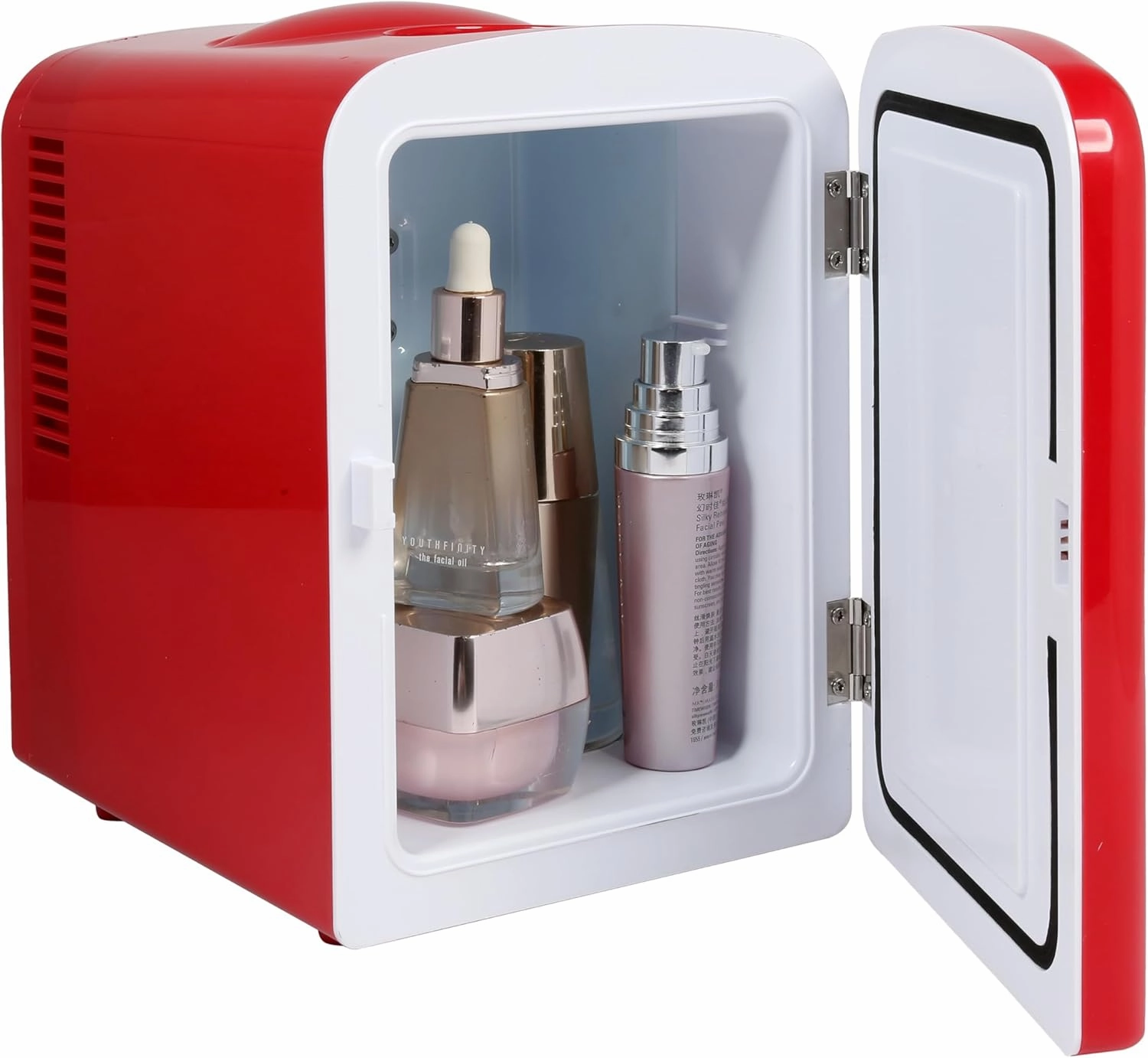 Frigidaire Mini Portable Compact Personal Fridge Cooler, 4 Liter Capacity Chills Six 12 oz Cans, 100% Freon-Free & Eco Friendly, Includes Plugs - Red