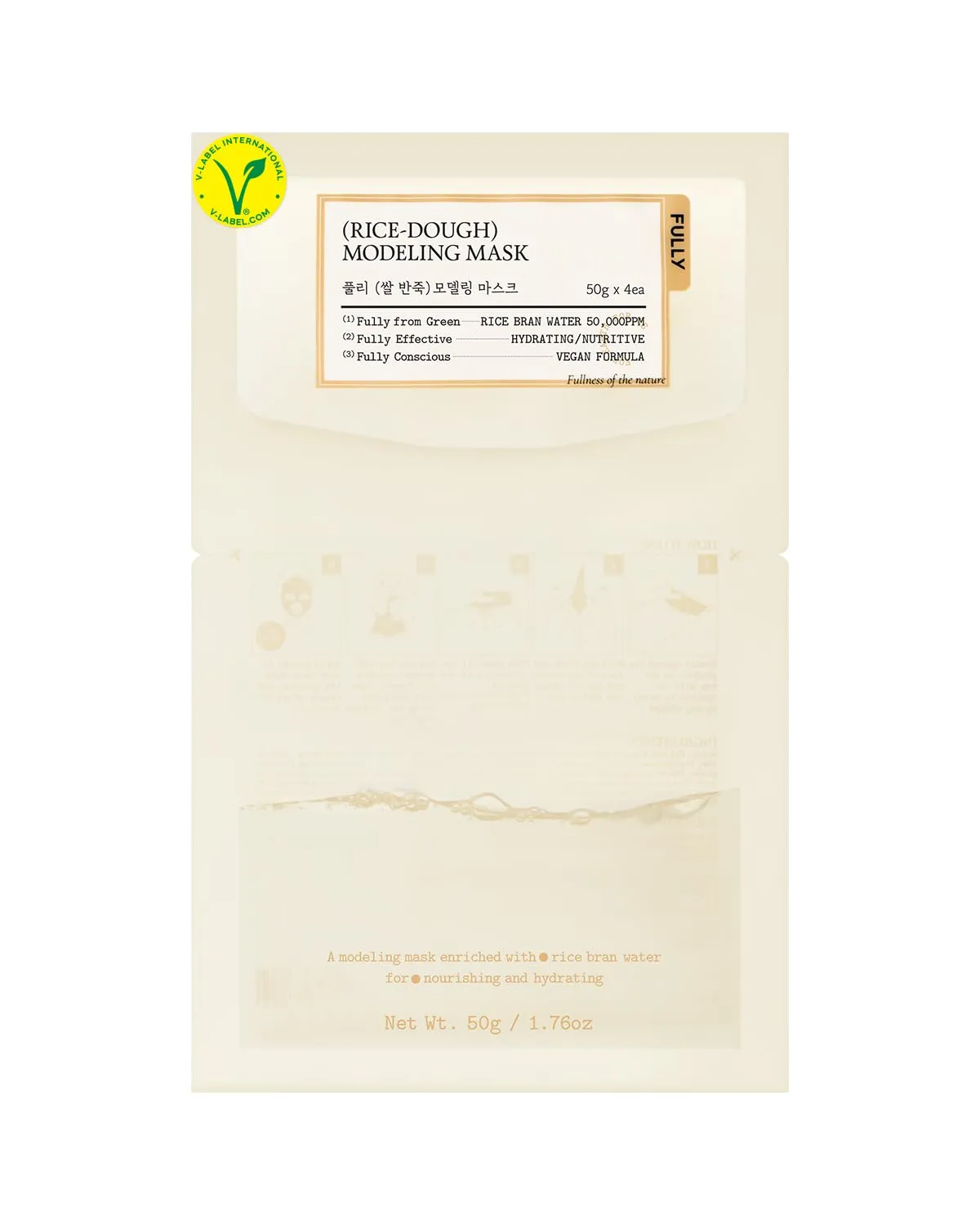 FULLY Rice Dough Facial Modeling Mask, Instant Hydration Boost, Radiance Boost, Skin Moisture Barrier, Nourishing, Vegan Hyaluronic Acid, Rice Bran Water, Aloe Extract 1.76oz x 4ea