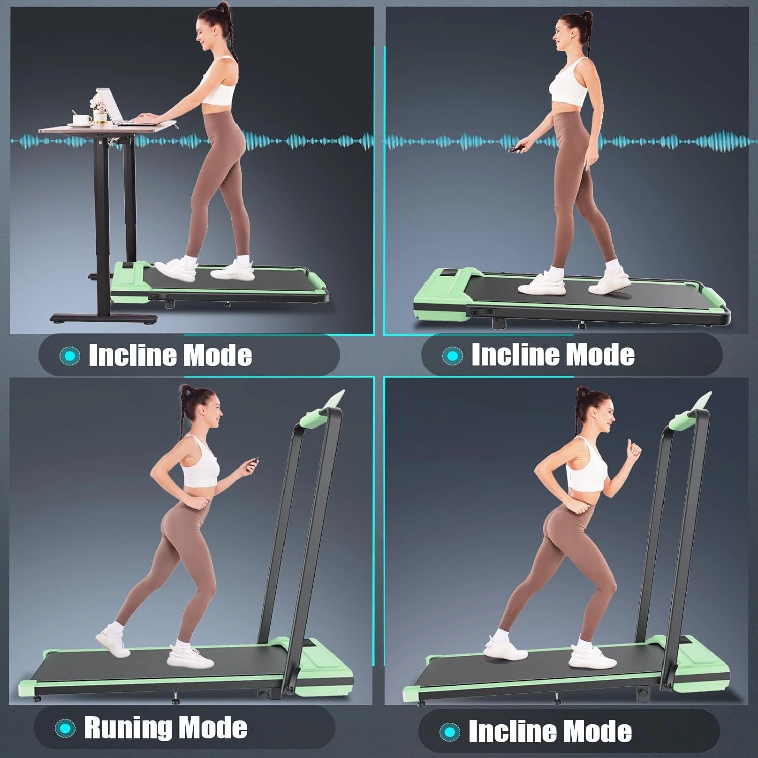 FUNMILY Incline Walking Pad Treadmill with Handle Bar,4 in 1 Under Desk Treadmills for Home,300lb Capacity,2.5HP Folding Compact Treadmills with Remote Control,LED Touch Screen,Electric Machine