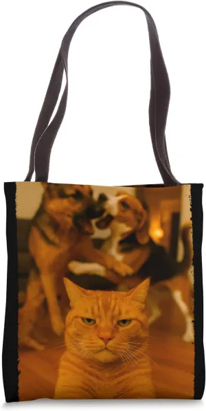 Funny Annoyed Cat Selfie Living with Dogs Tote Bag