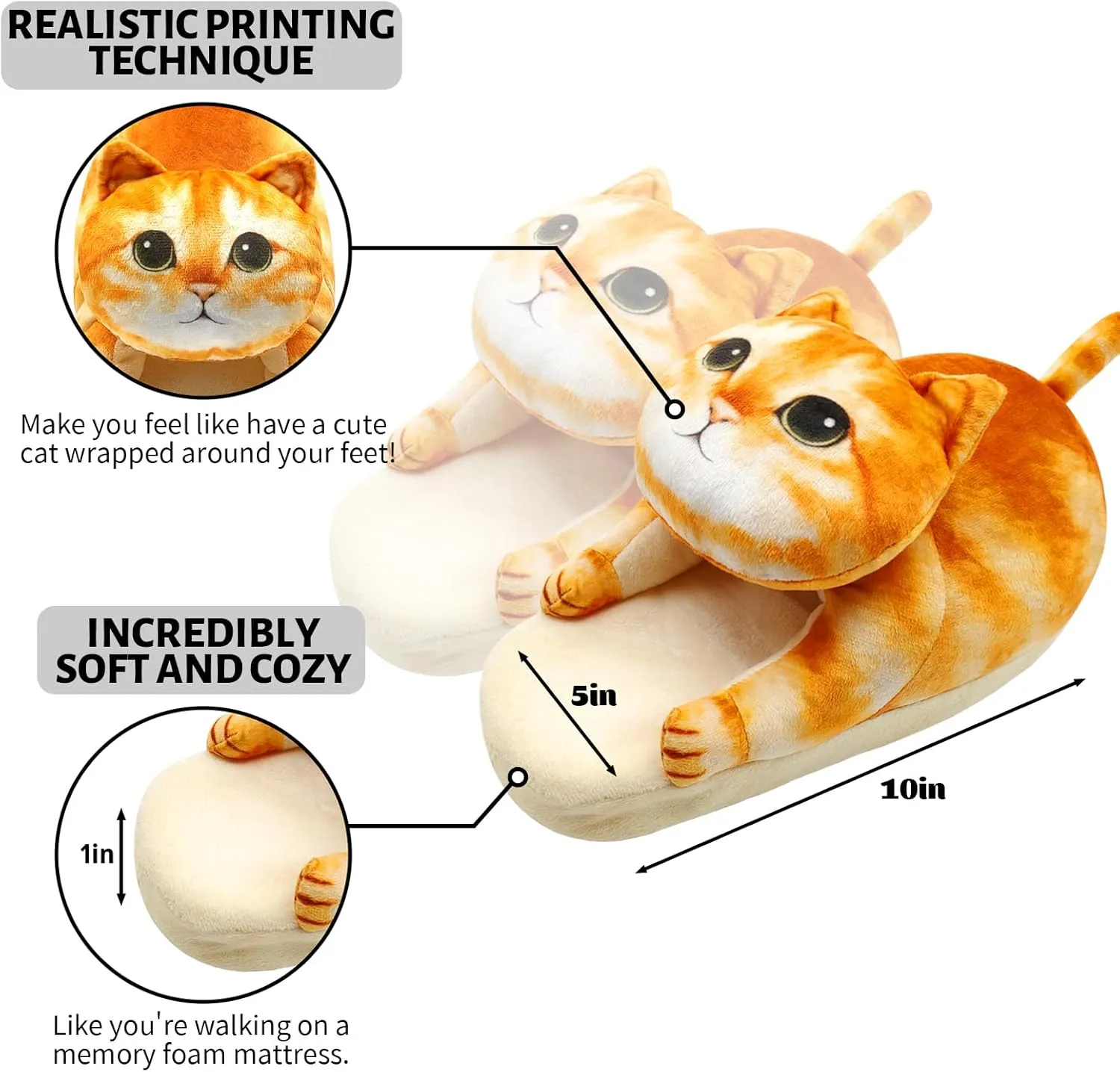 Funny Fuzzy Cat Slippers for Women - Fluffy House Shoes, Cute Animal Slippers for Indoor & Outdoor, Soft Non-Slip, Cat Gifts for Lovers, Christmas Gifts for Girls/Mom/Men