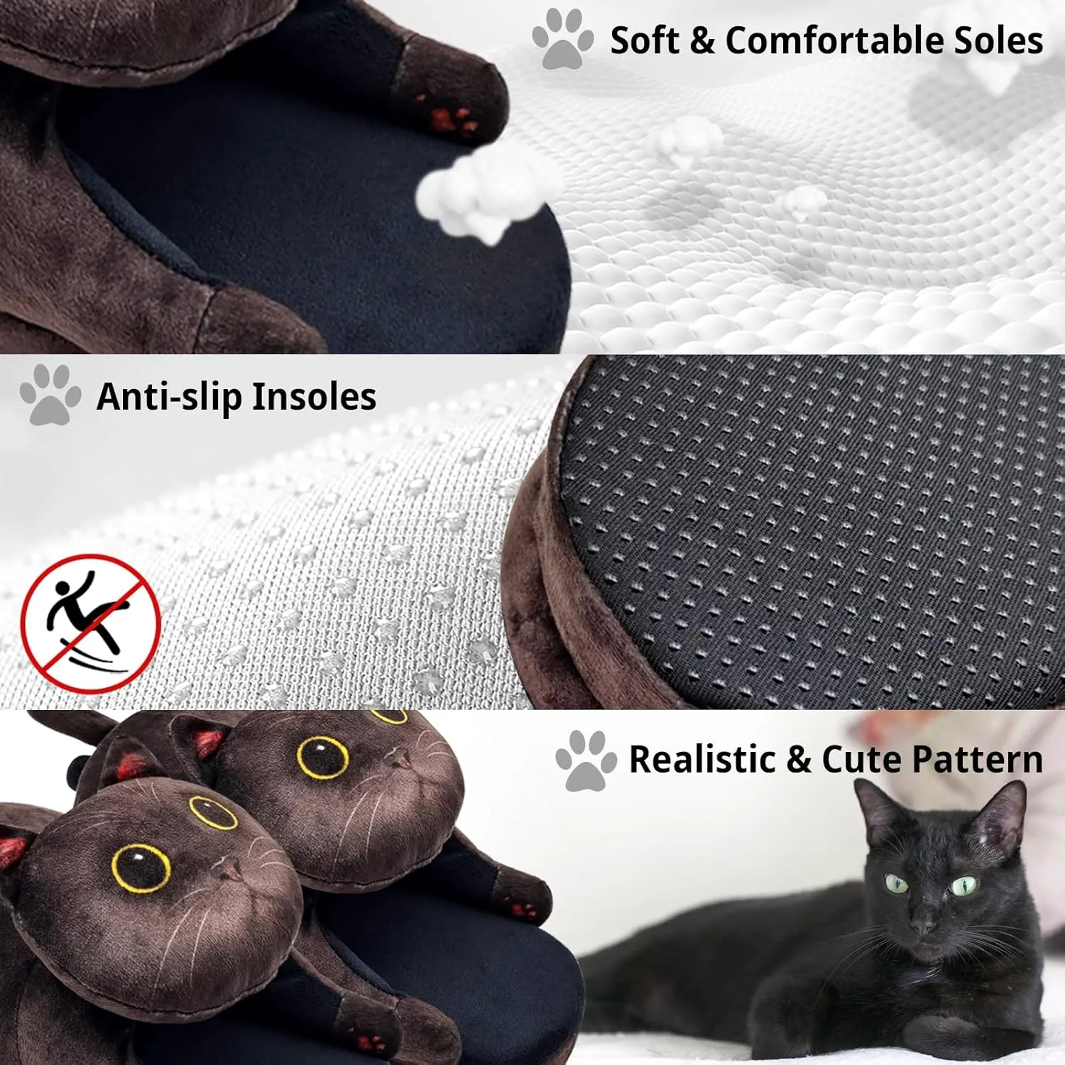 Funny Fuzzy Cat Slippers for Women - Fluffy House Shoes, Cute Animal Slippers for Indoor & Outdoor, Soft Non-Slip, Cat Gifts for Lovers, Christmas Gifts for Girls/Mom/Men