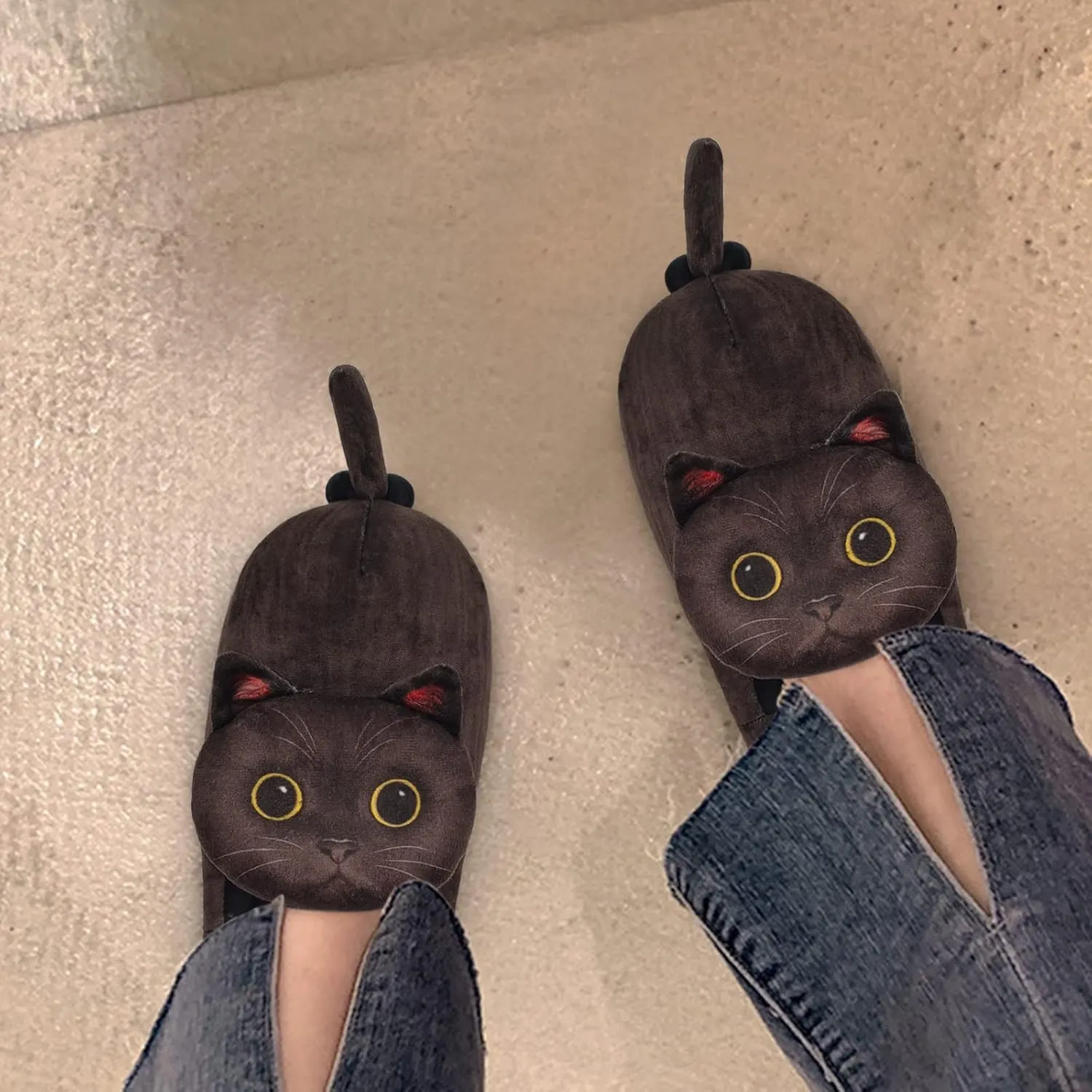 Funny Fuzzy Cat Slippers for Women - Fluffy House Shoes, Cute Animal Slippers for Indoor & Outdoor, Soft Non-Slip, Cat Gifts for Lovers, Christmas Gifts for Girls/Mom/Men