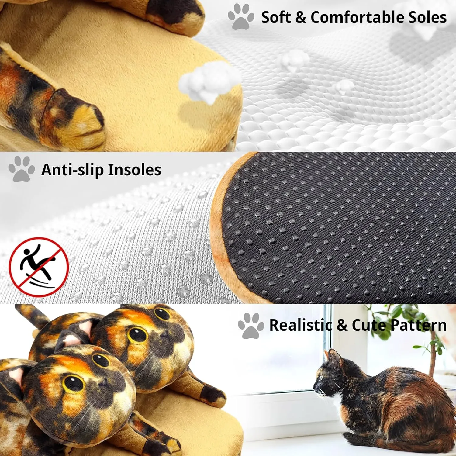 Funny Fuzzy Cat Slippers for Women - Fluffy House Shoes, Cute Animal Slippers for Indoor & Outdoor, Soft Non-Slip, Cat Gifts for Lovers, Christmas Gifts for Girls/Mom/Men