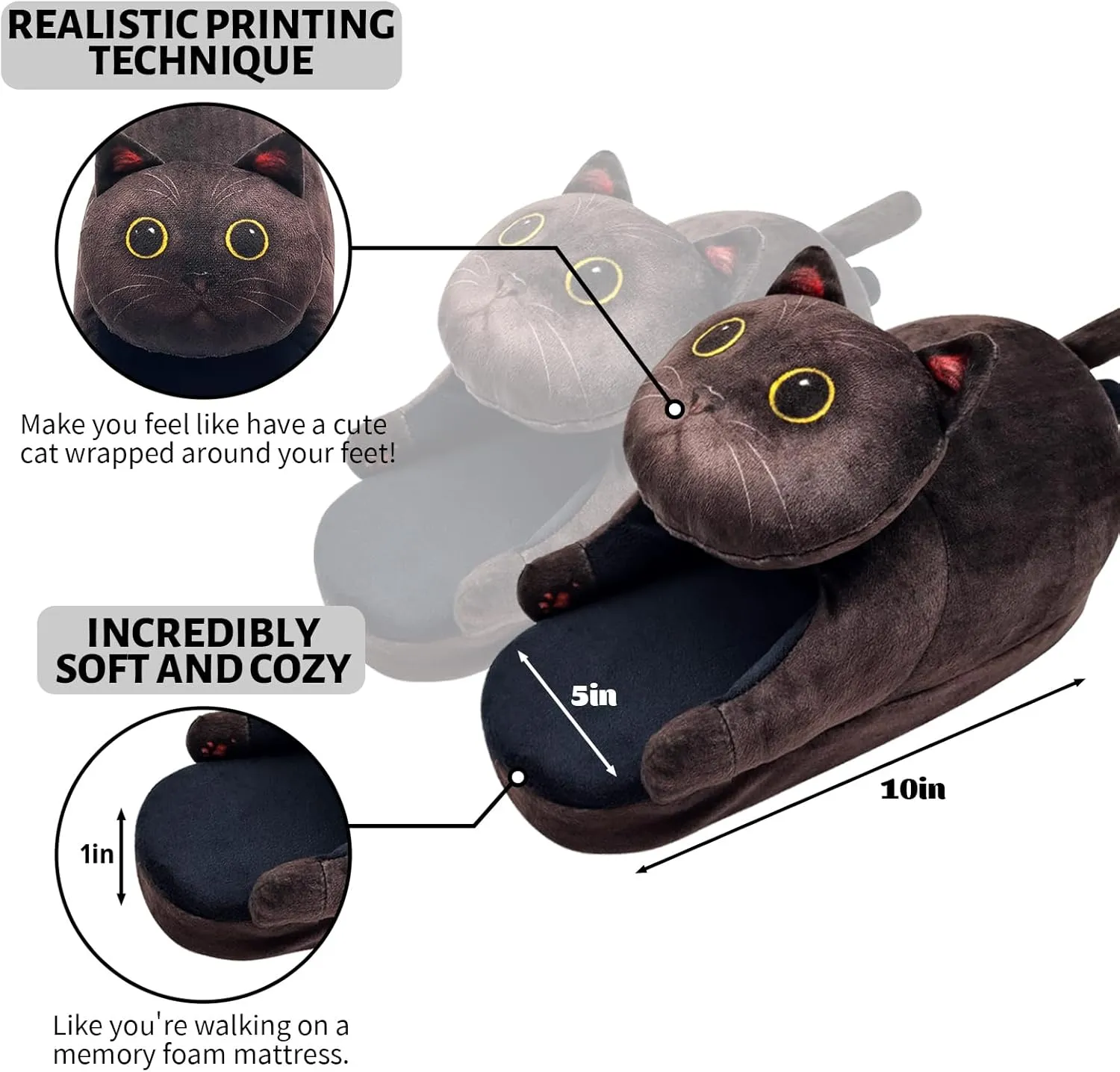 Funny Fuzzy Cat Slippers for Women - Fluffy House Shoes, Cute Animal Slippers for Indoor & Outdoor, Soft Non-Slip, Cat Gifts for Lovers, Christmas Gifts for Girls/Mom/Men