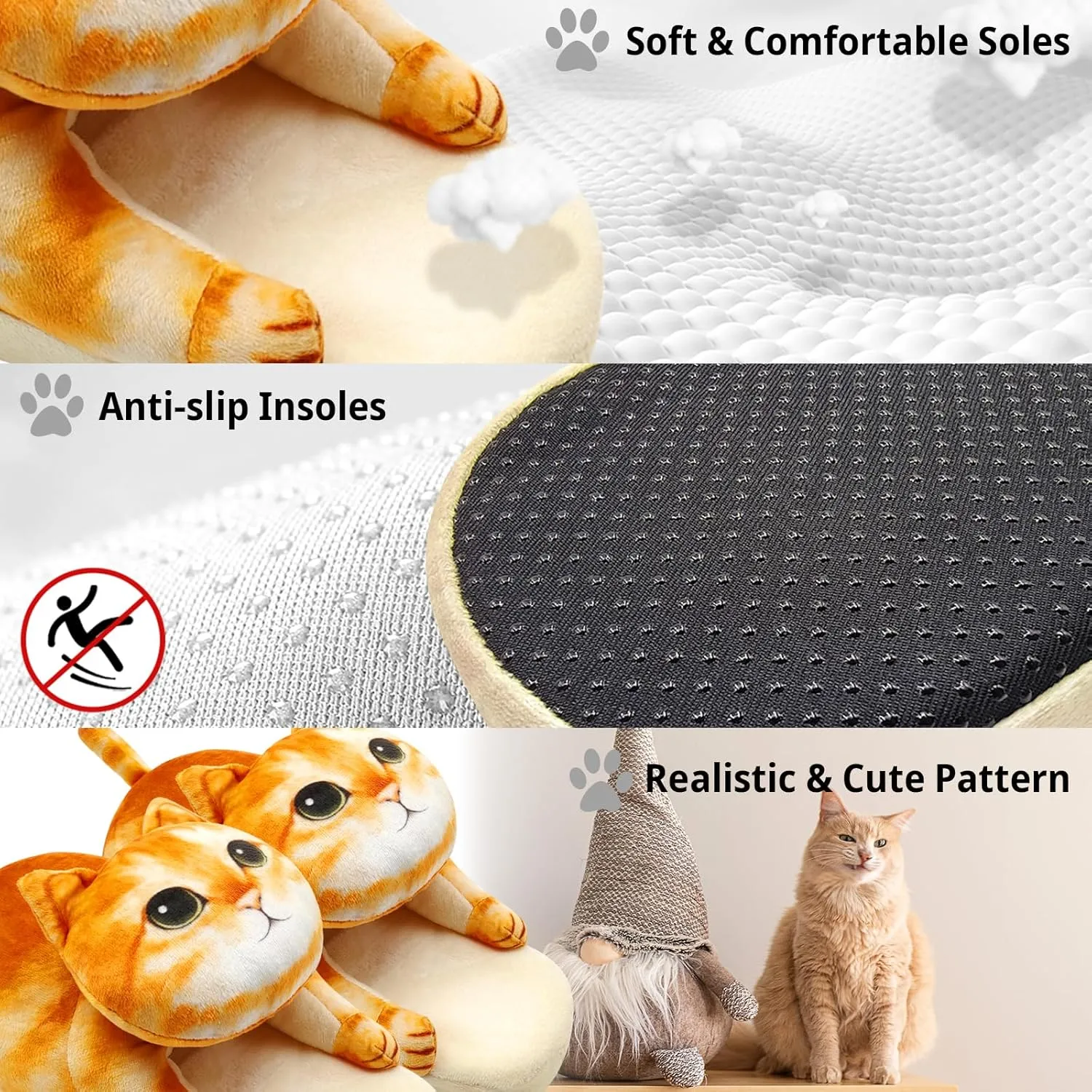 Funny Fuzzy Cat Slippers for Women - Fluffy House Shoes, Cute Animal Slippers for Indoor & Outdoor, Soft Non-Slip, Cat Gifts for Lovers, Christmas Gifts for Girls/Mom/Men