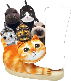 Funny Fuzzy Cat Slippers for Women - Fluffy House Shoes, Cute Animal Slippers for Indoor & Outdoor, Soft Non-Slip, Cat Gifts for Lovers, Christmas Gifts for Girls/Mom/Men