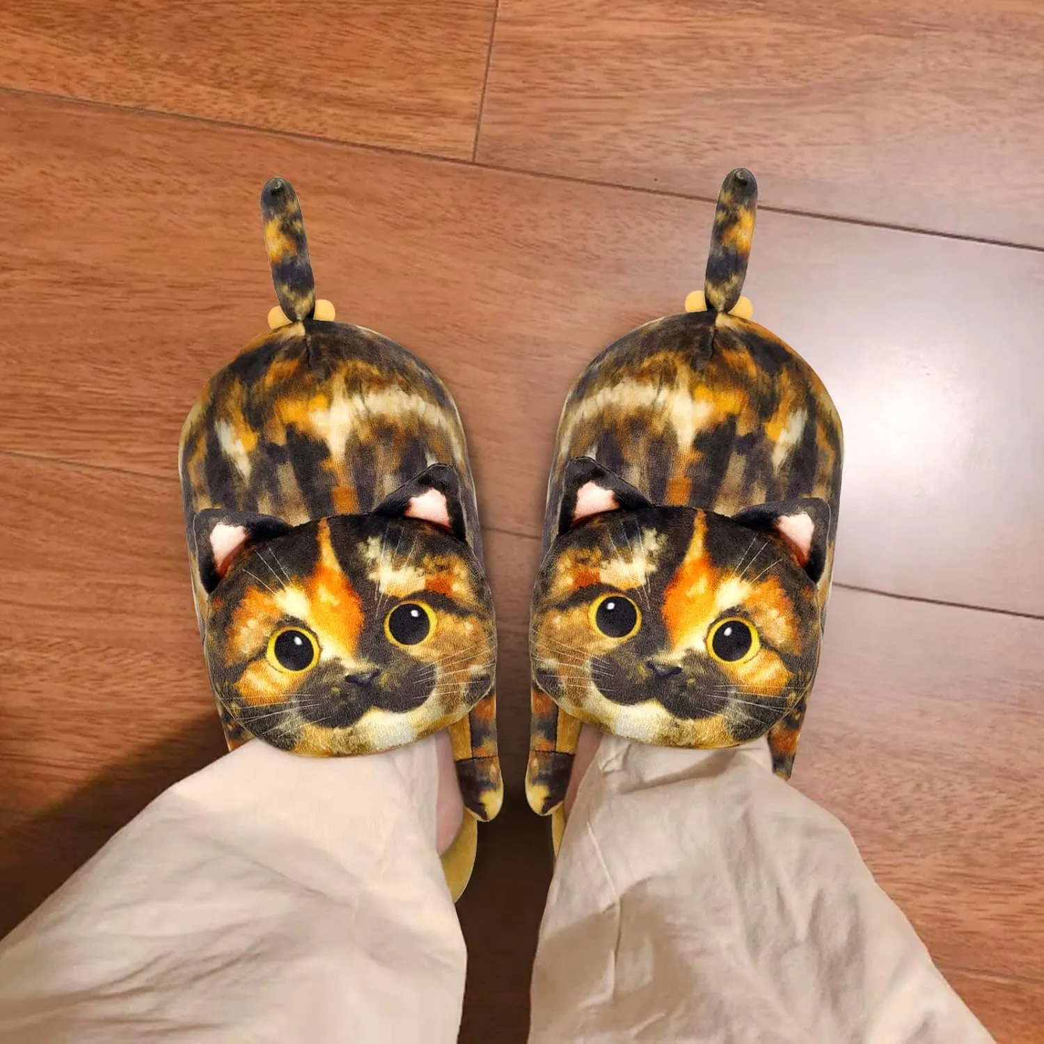 Funny Fuzzy Cat Slippers for Women - Fluffy House Shoes, Cute Animal Slippers for Indoor & Outdoor, Soft Non-Slip, Cat Gifts for Lovers, Christmas Gifts for Girls/Mom/Men