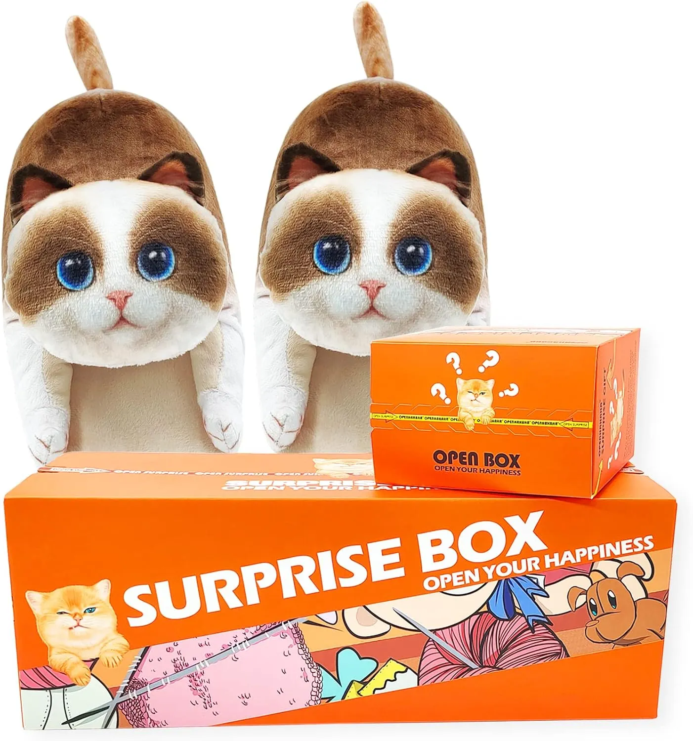 Funny Fuzzy Cat Slippers for Women - Fluffy House Shoes, Cute Animal Slippers for Indoor & Outdoor, Soft Non-Slip, Cat Gifts for Lovers, Christmas Gifts for Girls/Mom/Men