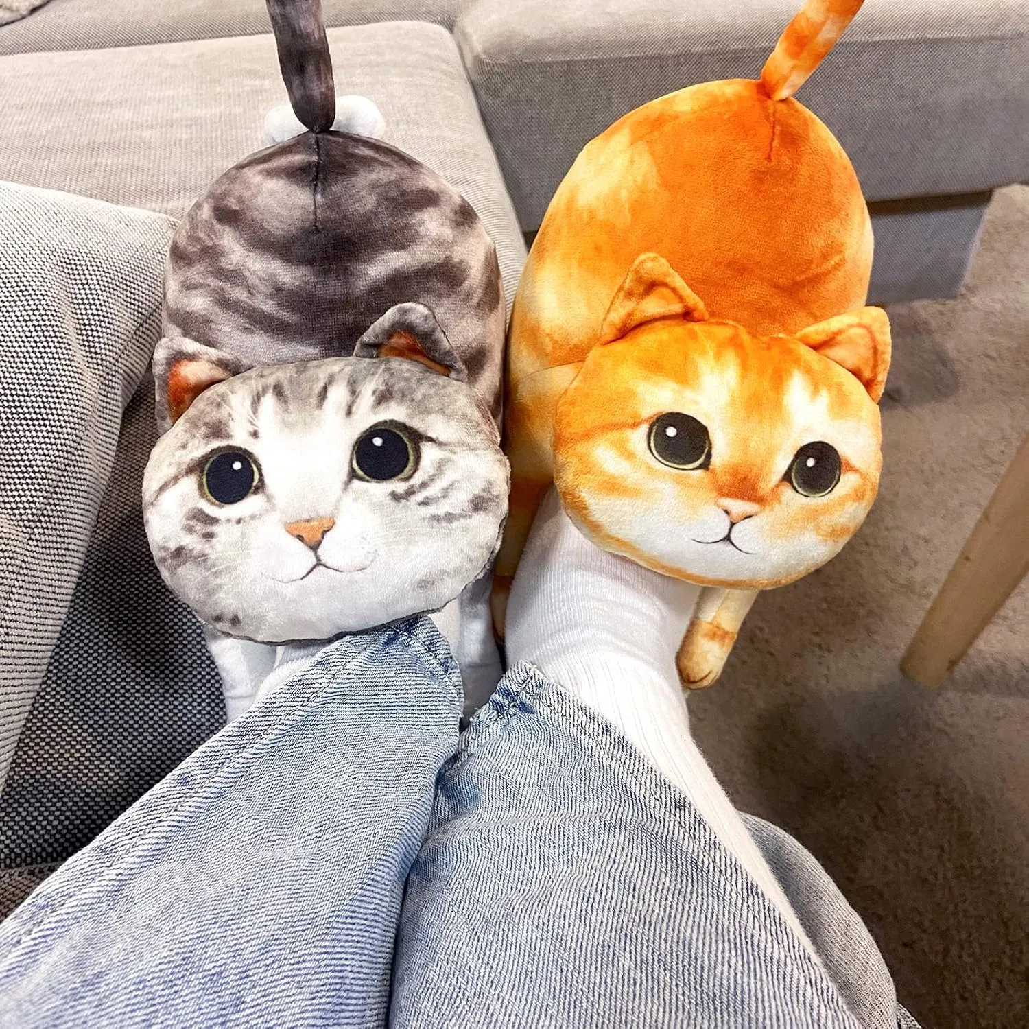Funny Fuzzy Cat Slippers for Women - Fluffy House Shoes, Cute Animal Slippers for Indoor & Outdoor, Soft Non-Slip, Cat Gifts for Lovers, Christmas Gifts for Girls/Mom/Men