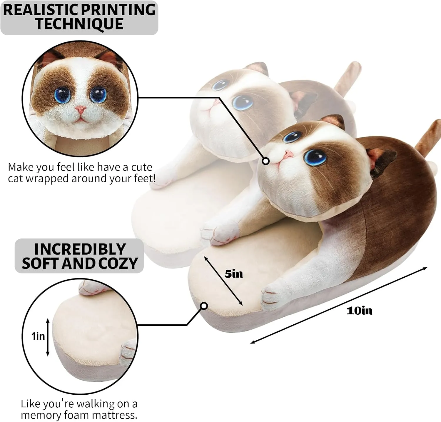 Funny Fuzzy Cat Slippers for Women - Fluffy House Shoes, Cute Animal Slippers for Indoor & Outdoor, Soft Non-Slip, Cat Gifts for Lovers, Christmas Gifts for Girls/Mom/Men