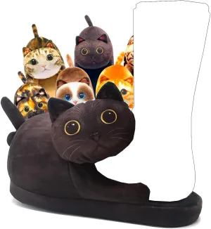Funny Fuzzy Cat Slippers for Women - Fluffy House Shoes, Cute Animal Slippers for Indoor & Outdoor, Soft Non-Slip, Cat Gifts for Lovers, Christmas Gifts for Girls/Mom/Men