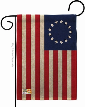 G192173-DB Betsy Ross Burlap Americana Historic Decorative Vertical, Garden Flag 13"x 18.5", Multi-Color