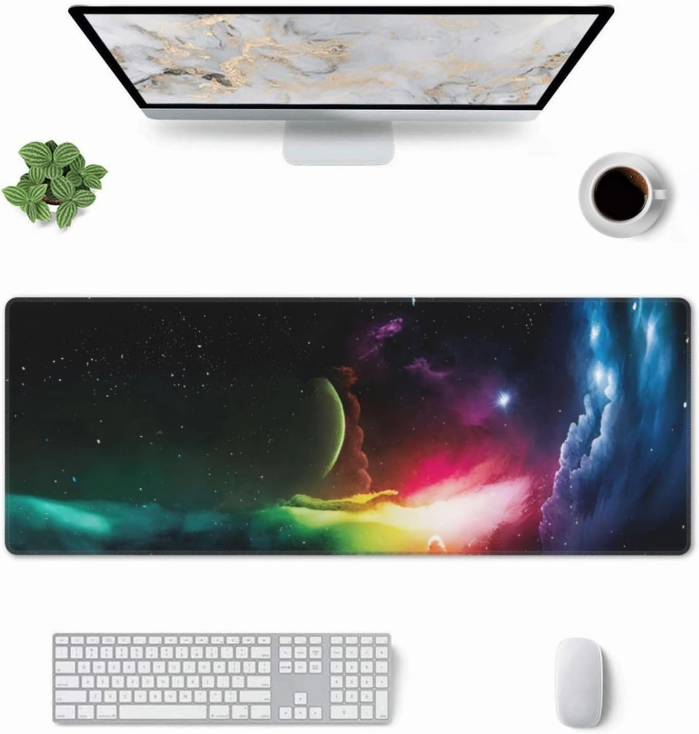 Gaming Mouse Pad,Large Non-Slip Rubber Base Mousepad,Keyboard Mouse Mat,Desk Pad with Stitched Edges,31.5x11.8inch,Nebulae
