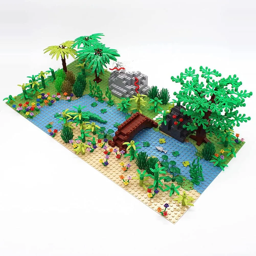 Garden Building Blocks Park Sencery Accessories Plant Set Building Bricks Kit DIY Building Set Compatible All Major Brands(with 2pcs 10"x10"Base Plates) (#10)