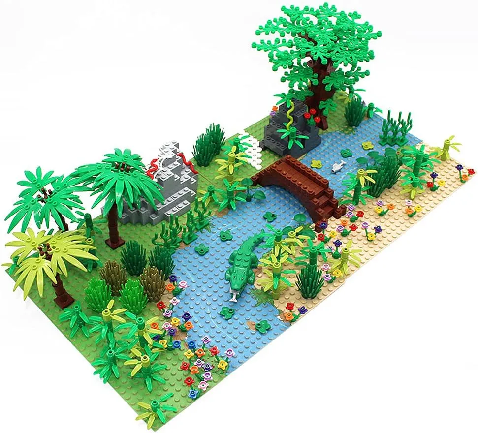 Garden Building Blocks Park Sencery Accessories Plant Set Building Bricks Kit DIY Building Set Compatible All Major Brands(with 2pcs 10"x10"Base Plates) (#10)