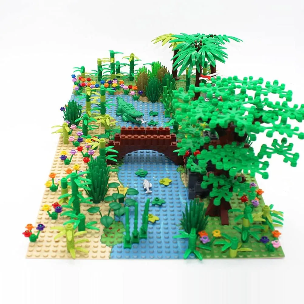 Garden Building Blocks Park Sencery Accessories Plant Set Building Bricks Kit DIY Building Set Compatible All Major Brands(with 2pcs 10"x10"Base Plates) (#10)