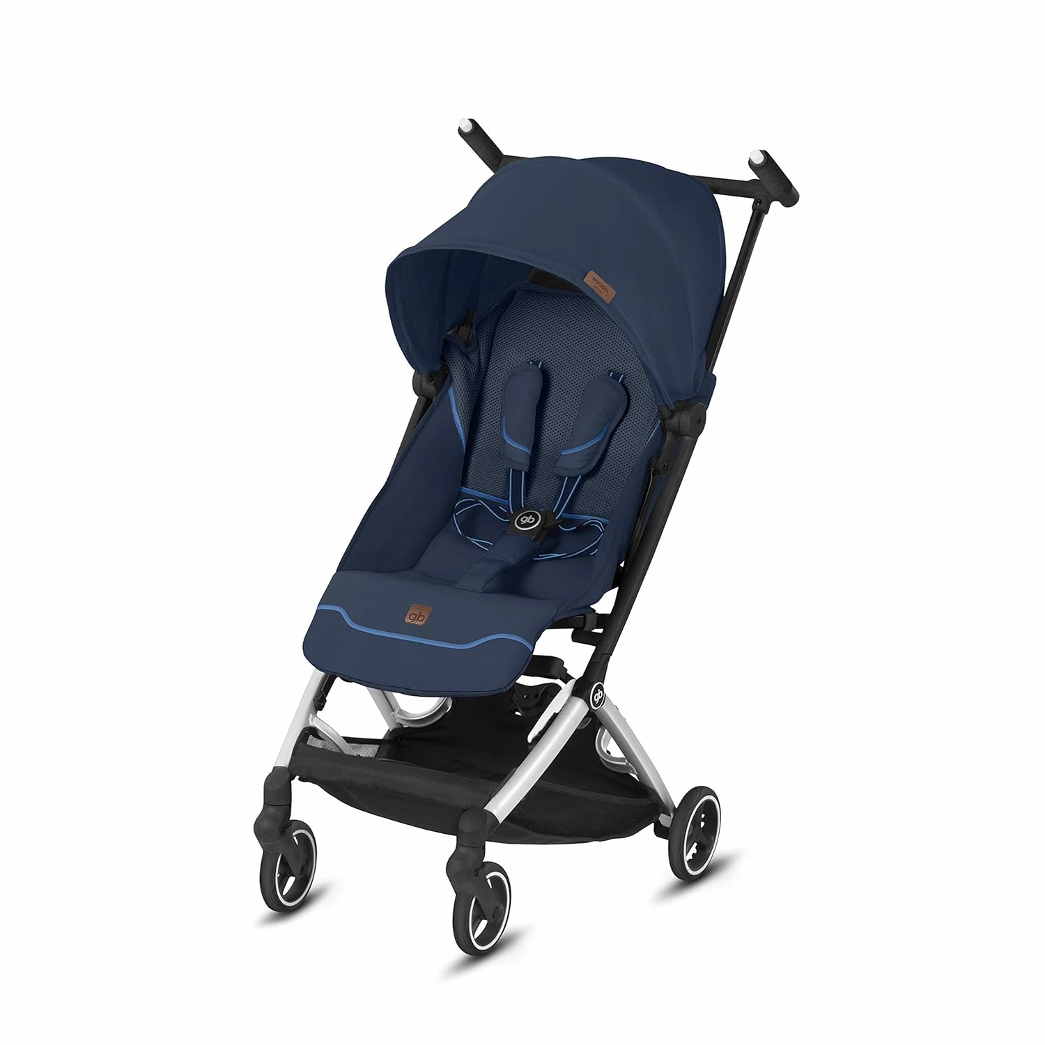 gb Pockit  All City, Ultra Compact Lightweight Travel Stroller with Front Wheel Suspension, Full Canopy, and Reclining Seat in Night Blue