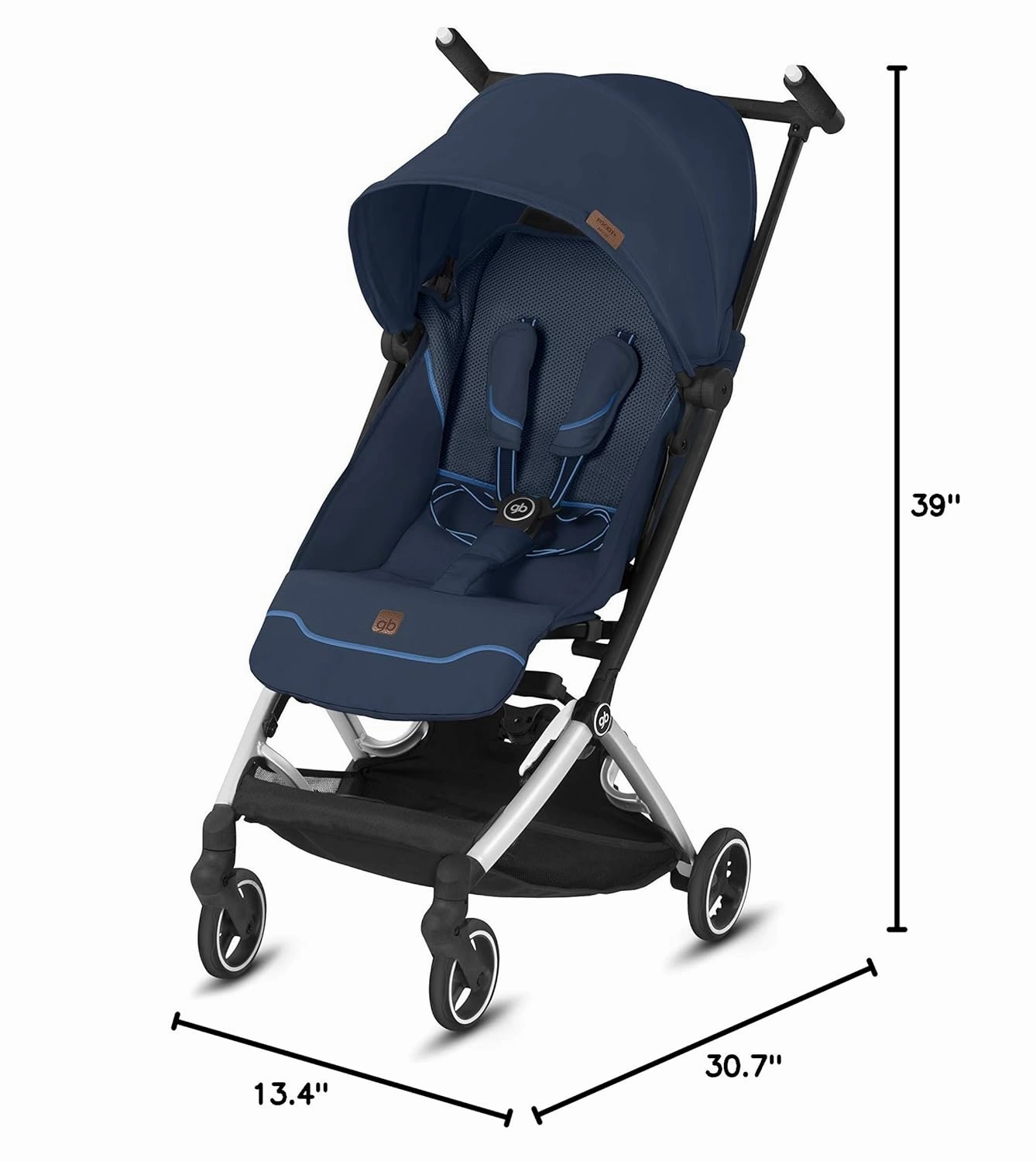 gb Pockit  All City, Ultra Compact Lightweight Travel Stroller with Front Wheel Suspension, Full Canopy, and Reclining Seat in Night Blue