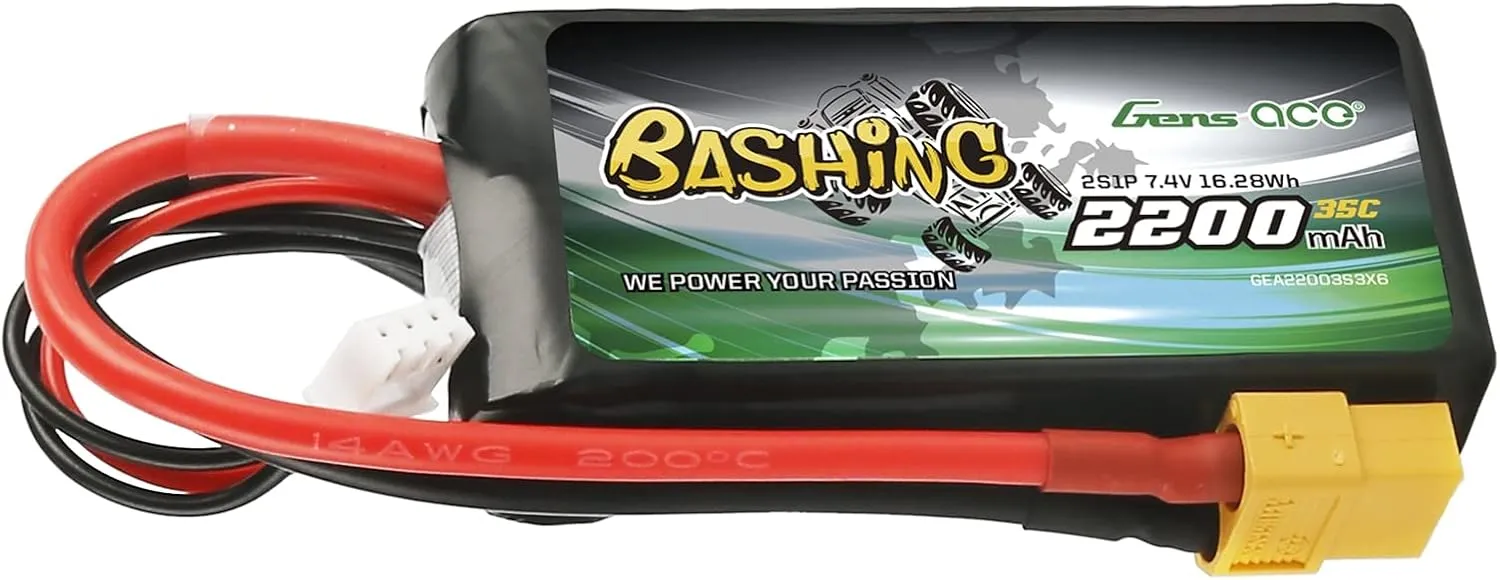 Gens ace 2S Lipo Battery 7.4V 2200mAh 35C Soft Case Pack with XT60 Plug for Ompatible with Rc TRX 1/16 E-Revo VXL Summit Slash Losi 1/14 Mini 8ight and Rc Cars