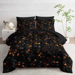 Geometric Yellow Black Triangle Twin Size Comforter Set,Light Honeycomb Bedding Set 7 Piece in A Bag,Bed Sheet Set Geometry Decor,Microfiber Lightweight All Season