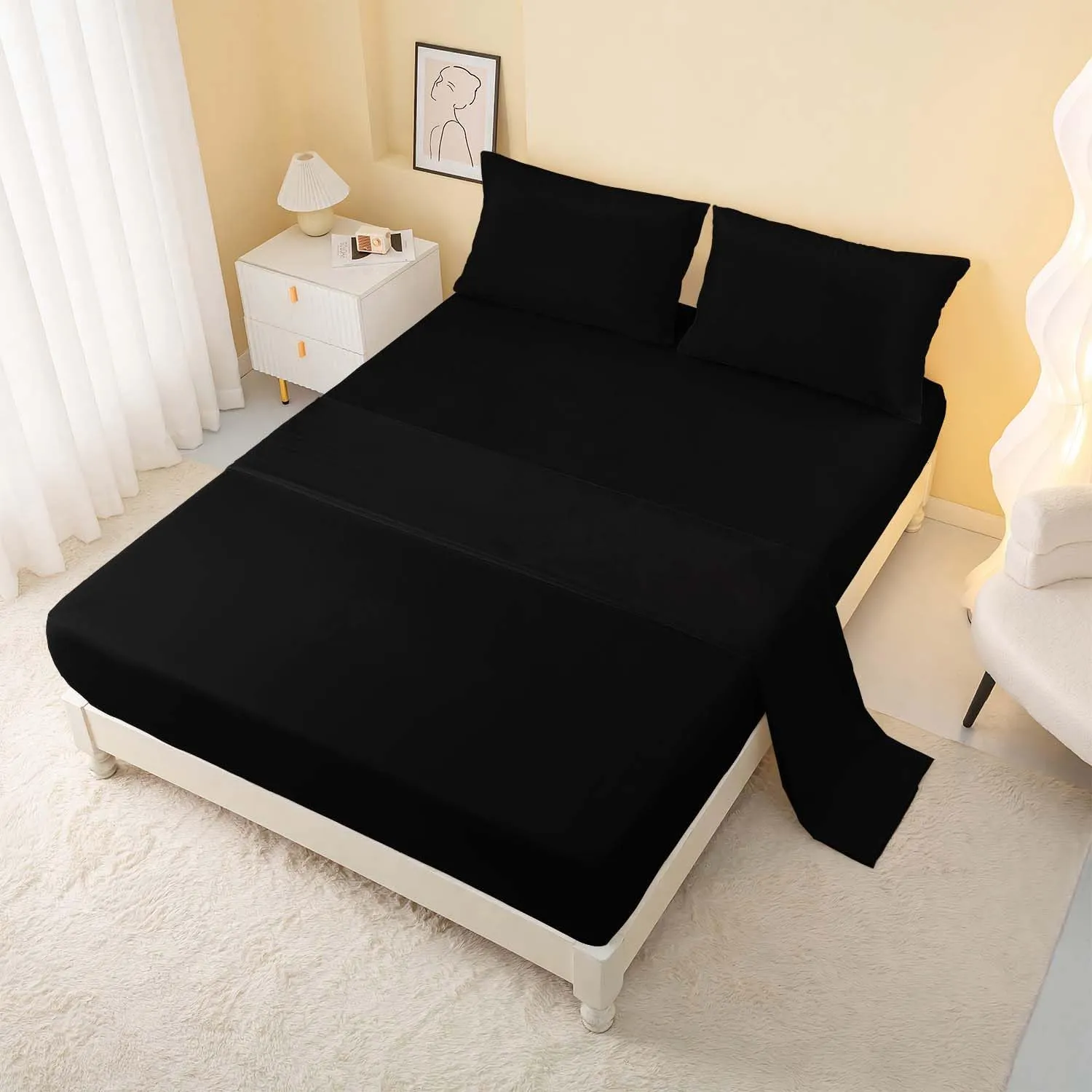 Geometric Yellow Black Triangle Twin Size Comforter Set,Light Honeycomb Bedding Set 7 Piece in A Bag,Bed Sheet Set Geometry Decor,Microfiber Lightweight All Season