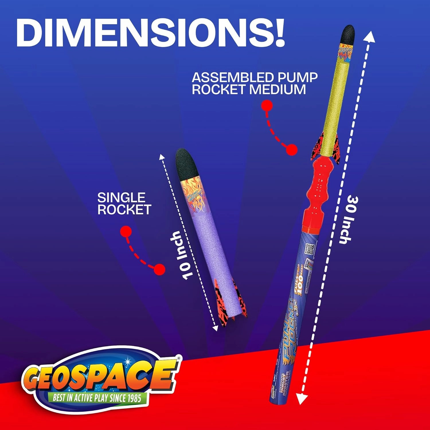 Geospace Hand Held Jr. Pump Rocket Combo Battle Pack – Flying Foam Rockets Outdoor Toys for Kids, Boys & Girls – 30" Set with 2 Launchers & 6 Rockets Set – Hand Stomper Rocket Toy - Cool Toys for Fun