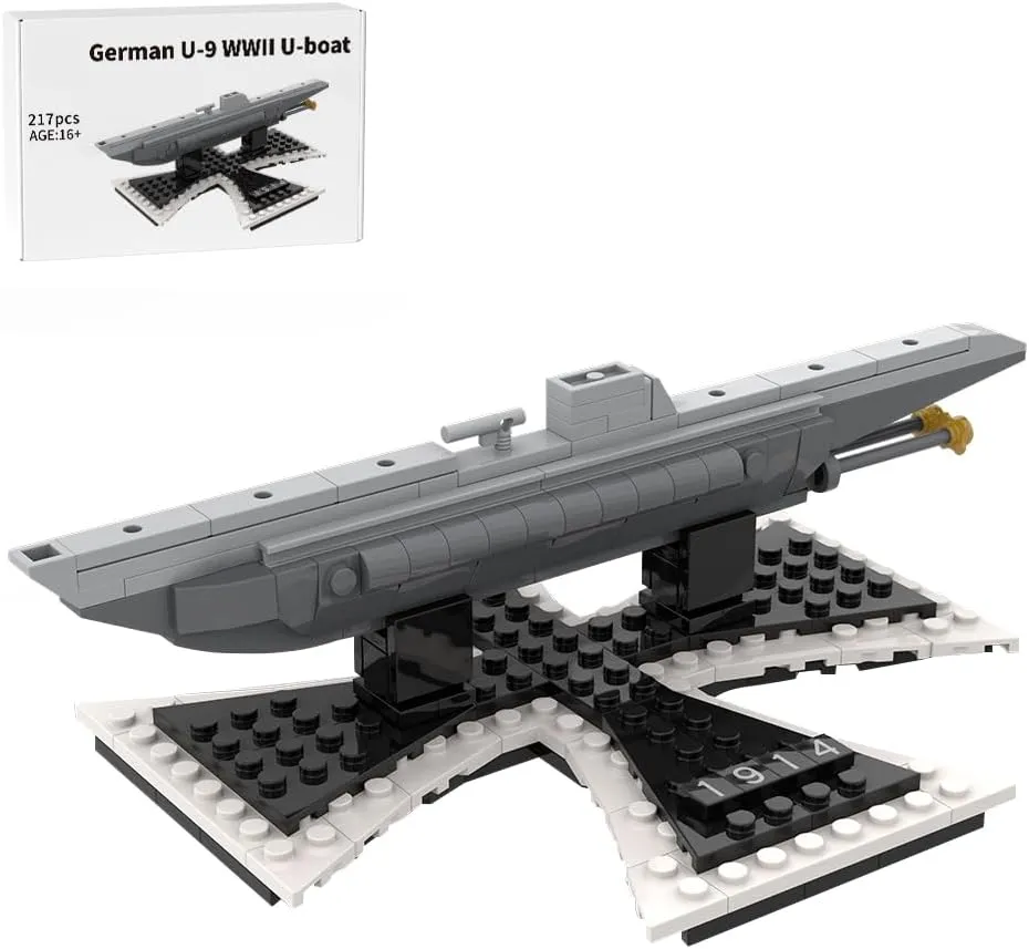 German U-9 WWII U-Boat Building Blocks and Construction Toy, Military-Themed Model to Build and Display 1:200 Scale (217PCS)