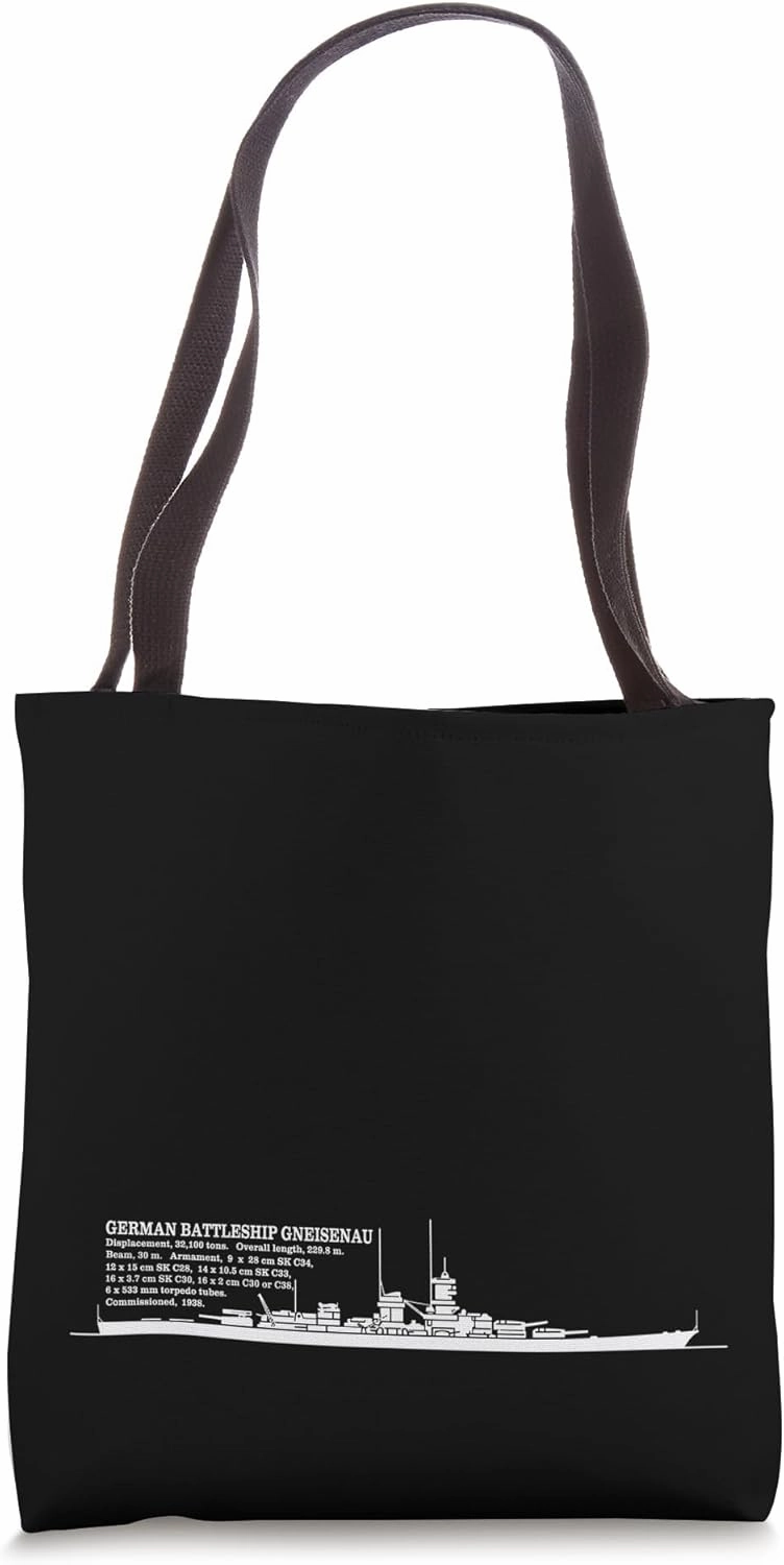 German Battleship Gneisenau Silhouette Infographic Diagram Tote Bag