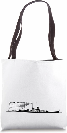 German Battleship Gneisenau Silhouette Infographic Diagram Tote Bag