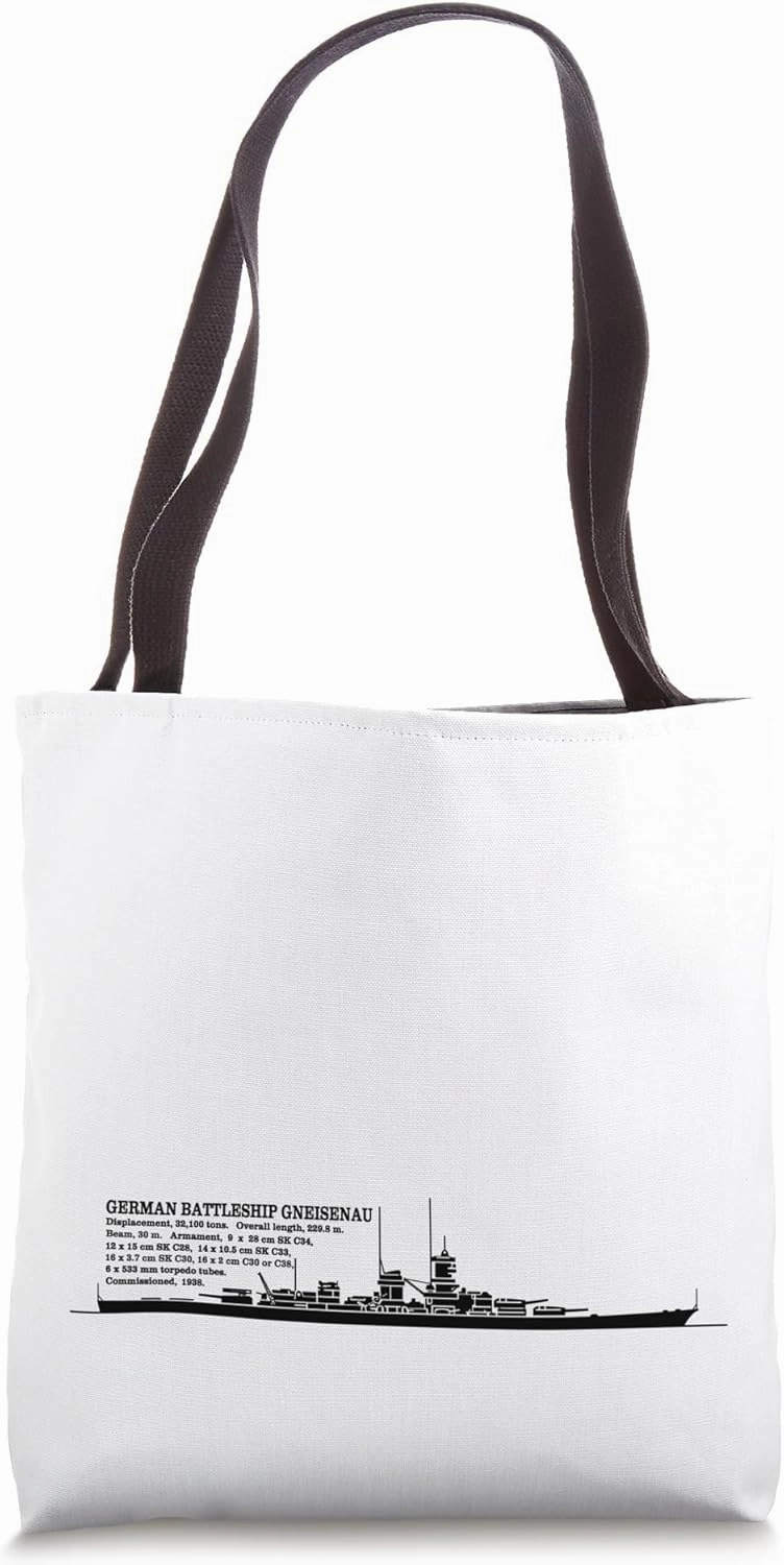 German Battleship Gneisenau Silhouette Infographic Diagram Tote Bag