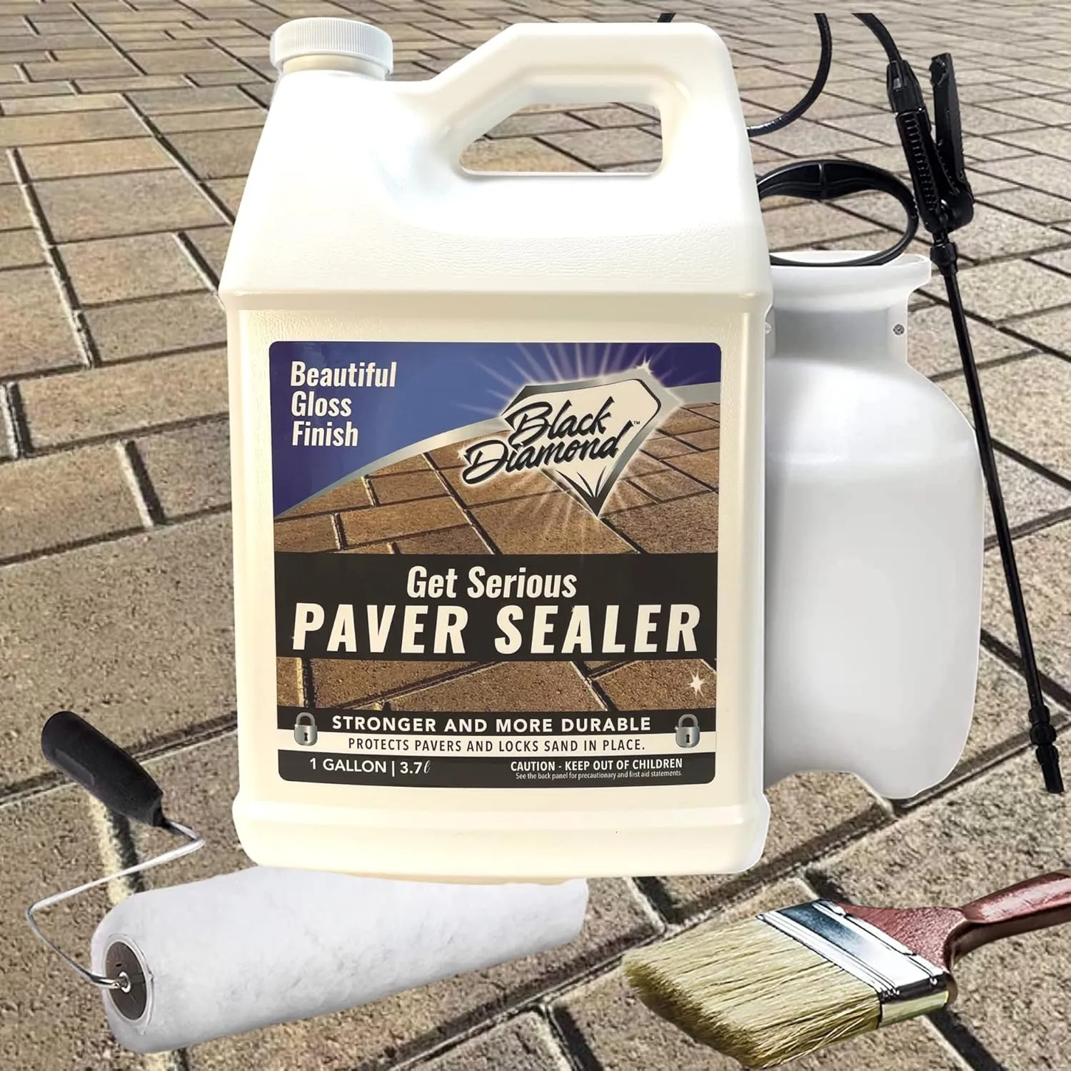 Get Serious Patio Paver Sealer Wet Look - Concrete Sealer Wet Look and Sand Lock All-in-One - Water Based High Gloss Concrete Sealer for Driveway, Brick Sealer, Stone Sealer - 128 Fl Oz Cement Sealer
