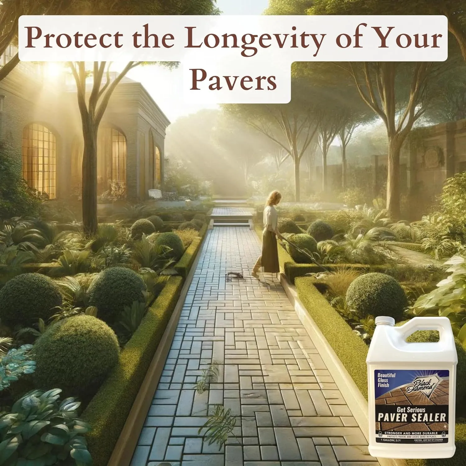 Get Serious Patio Paver Sealer Wet Look - Concrete Sealer Wet Look and Sand Lock All-in-One - Water Based High Gloss Concrete Sealer for Driveway, Brick Sealer, Stone Sealer - 128 Fl Oz Cement Sealer