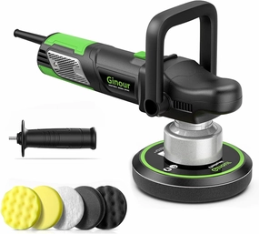 Ginour Buffer Polisher, 6 inch Dual Action Buffer for Car Detailing, Variable Speed Random Orbital Car Buffer with 2 Handles, 5 Buffer Polisher Pads (Number of Items 8)