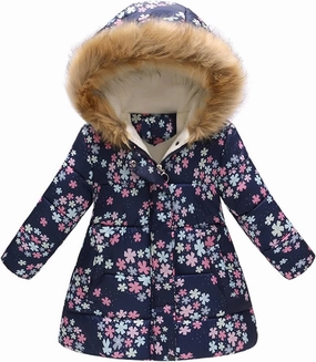 Girl's Long Parka Jacket Fleece Lined Heavyweight Hooded Puffer Jacket with Faux Fur Collar Kids Padded Down Coat