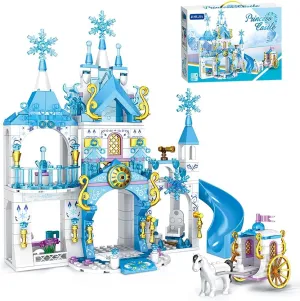 Girls Castle Building Blocks Toys for Girls 377 Pieces Ice Princess Castle Construction Toys Set Snow Castle Building Bricks Toys for Kids Christmas Birthday Gift