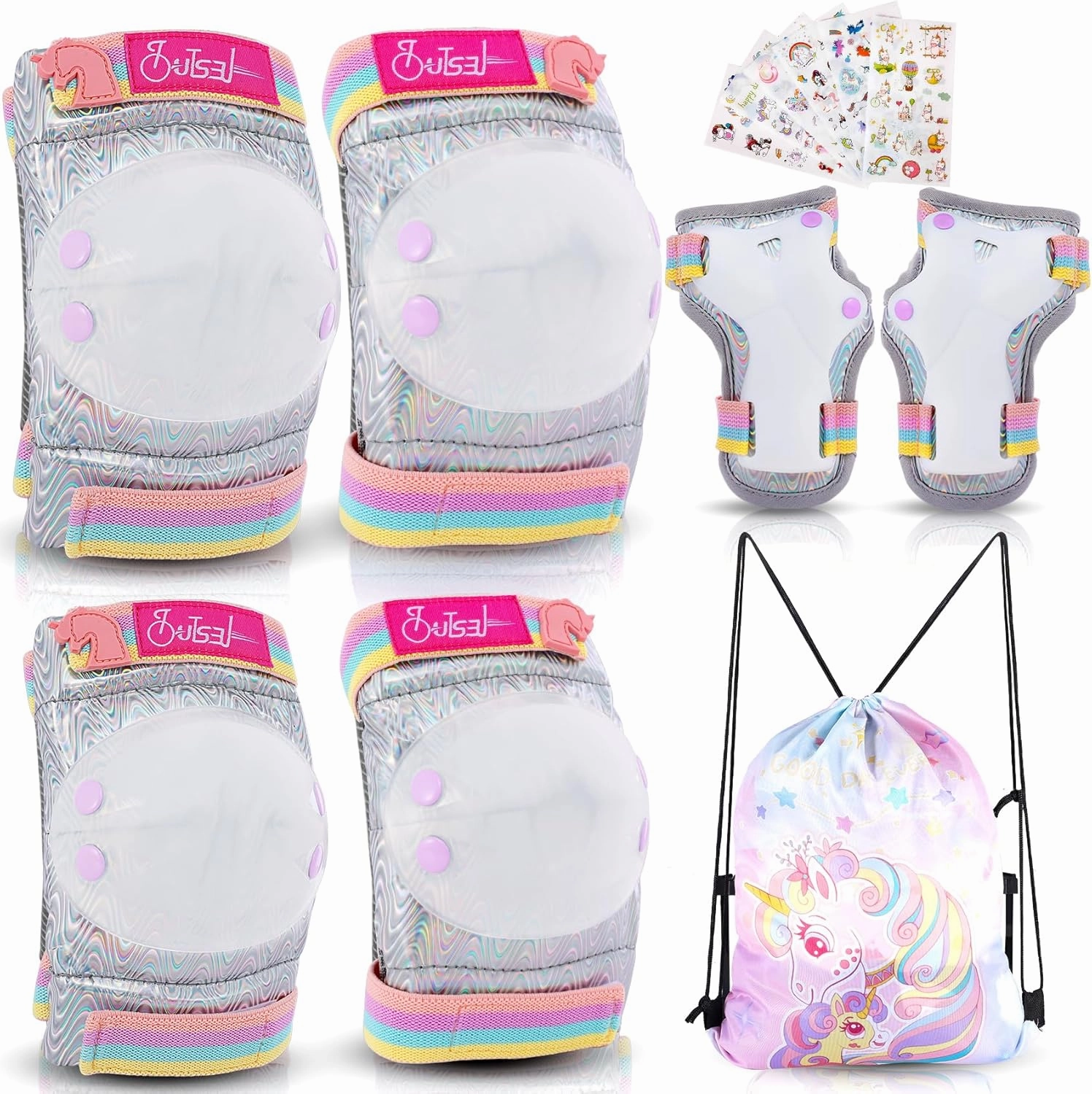 Girls Knee Pads and Elbow Pads Set Kids Unicorn Protective Gear for Roller Skates Cycling BMX Bike Skateboard Inline Rollerblading, Skating Skatings Scooter Riding Sport (Pink-A)