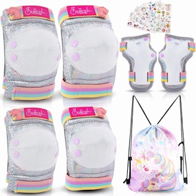 Girls Knee Pads and Elbow Pads Set Kids Unicorn Protective Gear for Roller Skates Cycling BMX Bike Skateboard Inline Rollerblading, Skating Skatings Scooter Riding Sport (Pink-A)